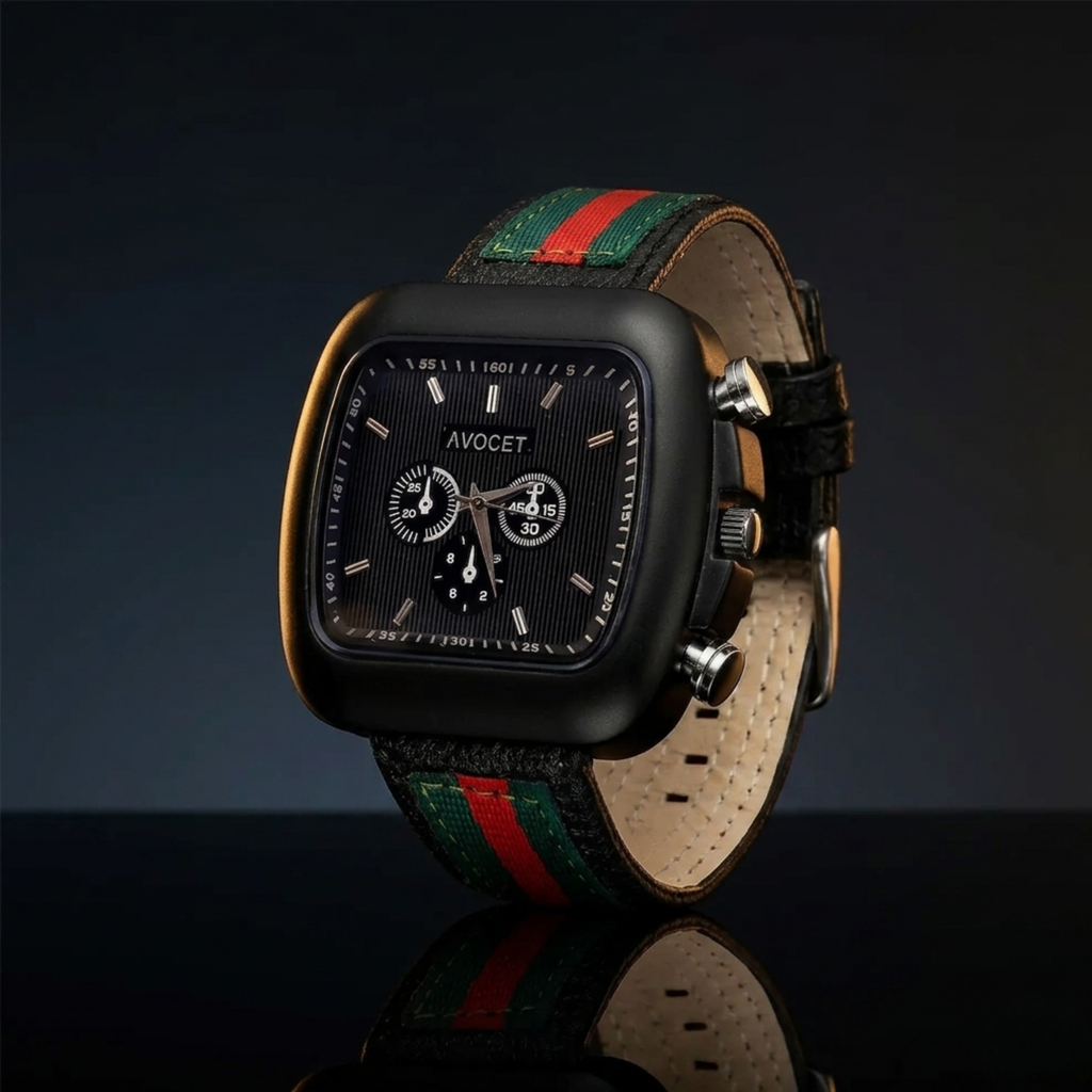 ⌚ Premium Square Dial Watch – Luxury Look Under |  Striped Strap & Metal Case