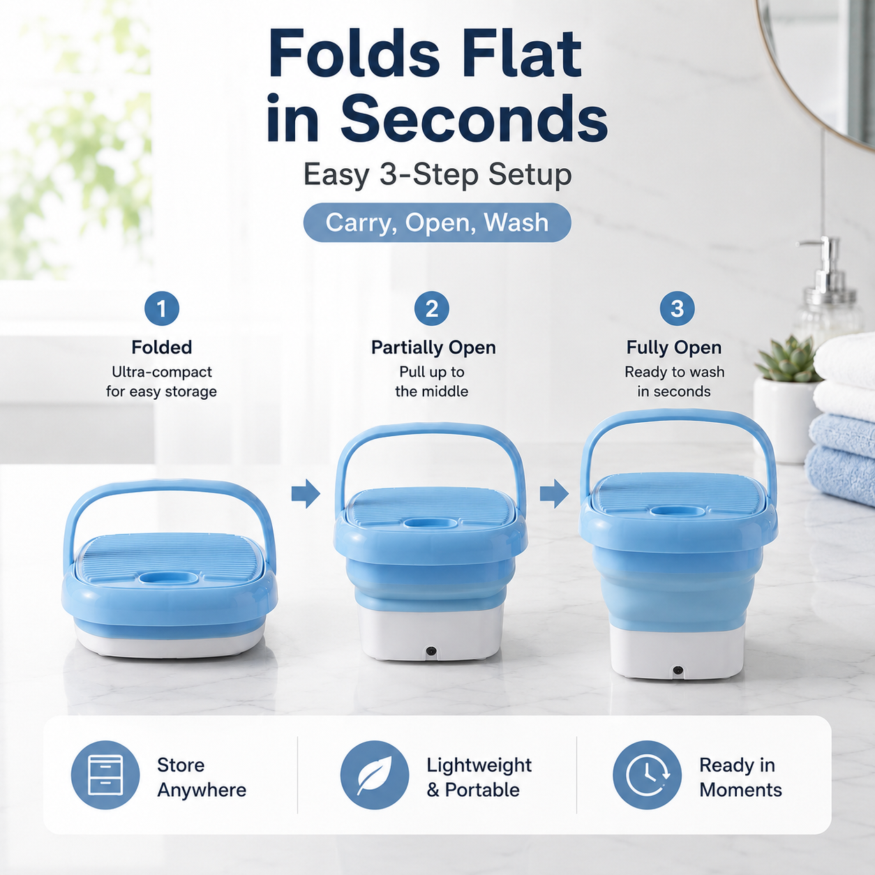 Portable Mini Washing Machine Bucket – Foldable Compact Washer for Socks, Underwear, Baby Clothes & Delicate Laundry | Lightweight Travel Washing Tub with Adapter