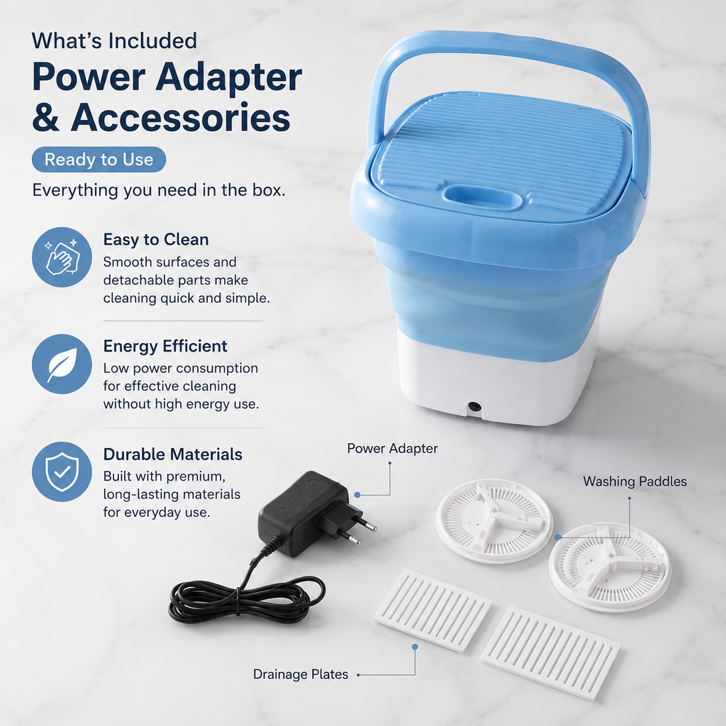 Portable Mini Washing Machine Bucket – Foldable Compact Washer for Socks, Underwear, Baby Clothes & Delicate Laundry | Lightweight Travel Washing Tub with Adapter