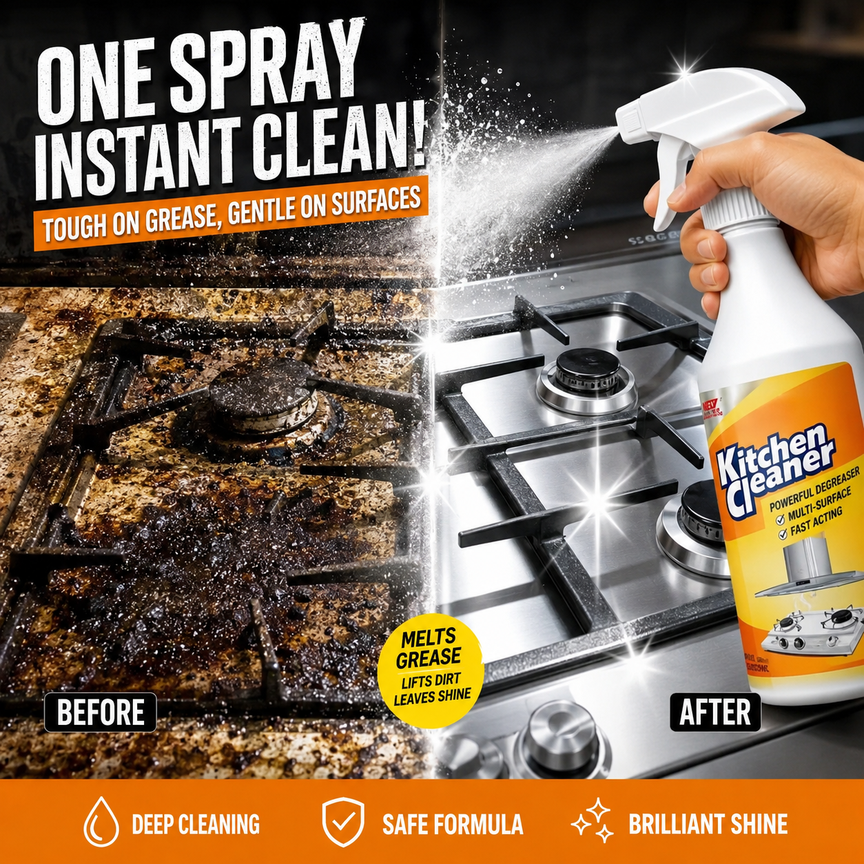 Kitchen Cleaner Spray – Remove Tough Grease & Burn Stains Instantly 300ml bottle✨