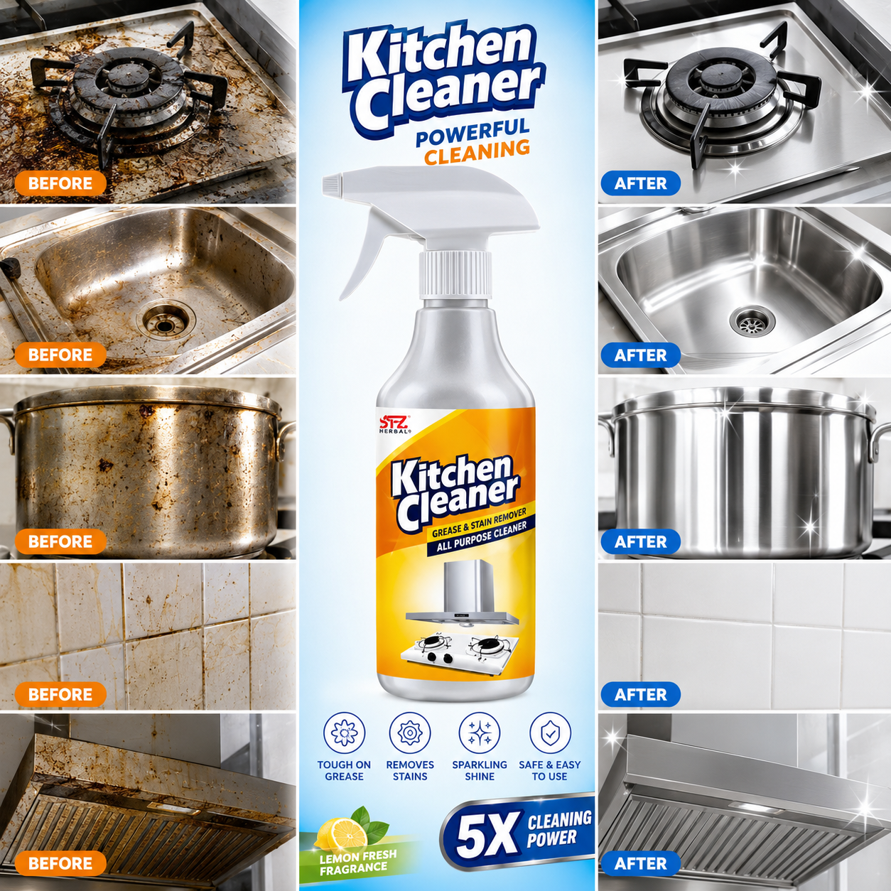 Kitchen Cleaner Spray – Remove Tough Grease & Burn Stains Instantly 300ml bottle✨