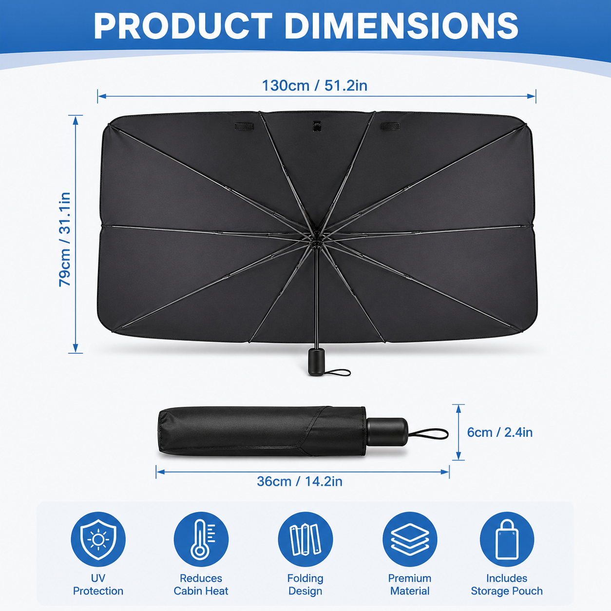 Windshield Umbrella Sun Shade for Car – Foldable UV Protection Heat Blocker | Keep Your Car Cool in Summer