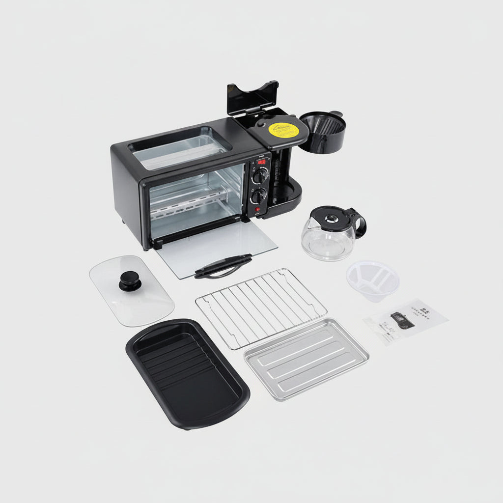 2788 3 In 1 Breakfast Maker Portable Toaster Oven Grill Pan  Coffee Maker Full Breakfast Ready At One Go